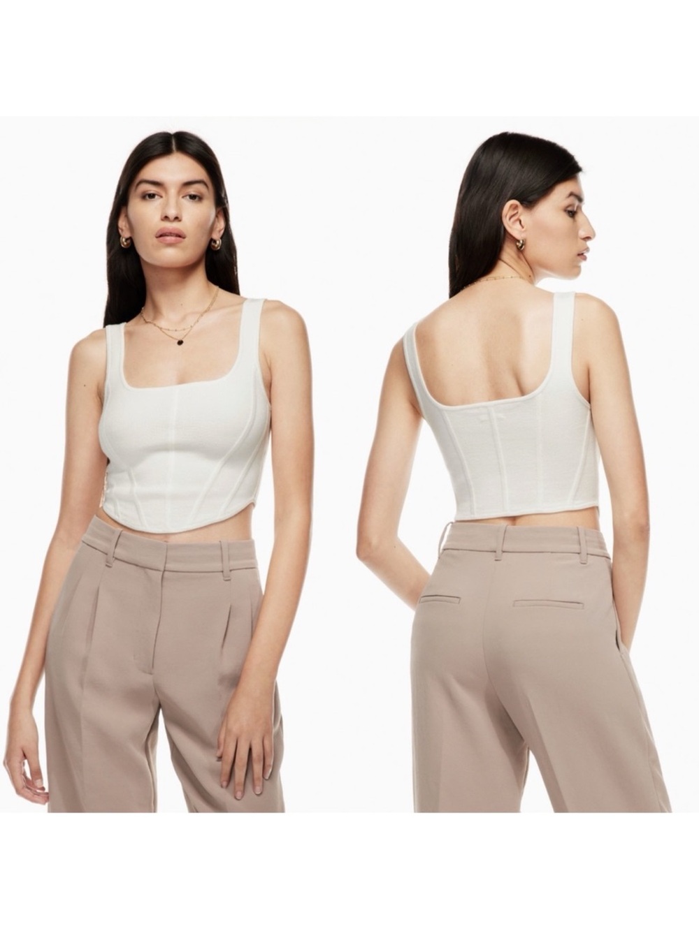 Aritzia Babaton Sculpt Knit Bustier Tank Tan/Cream sz L